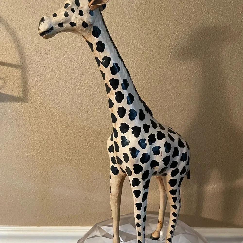 Giraffe Leather Wrapped Old 19 inches Tall Decorative Giraffe
